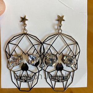 Silver and rhinestone skull earrings